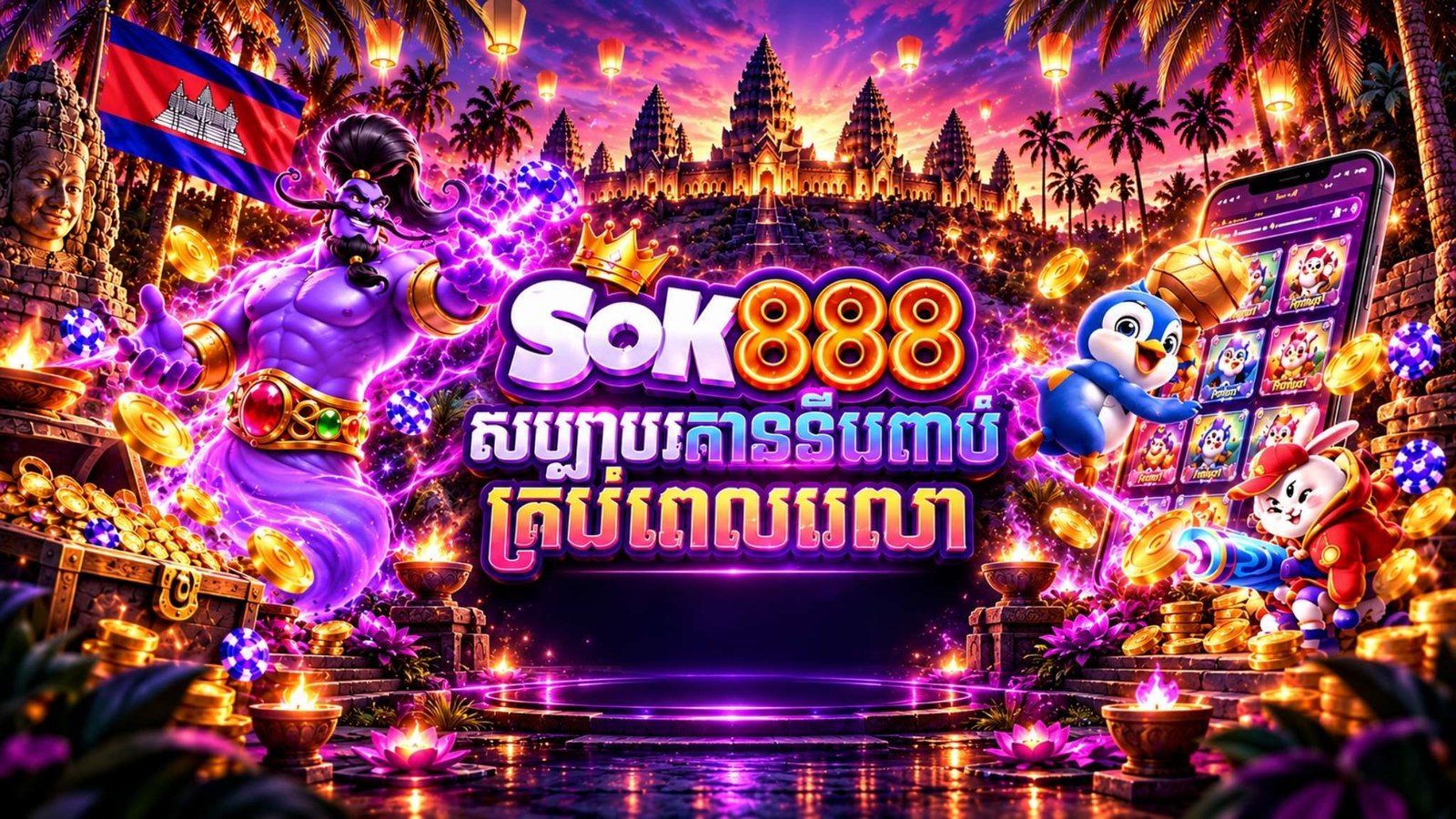 SOK888 Cambodia — Angkor Wat themed gaming banner